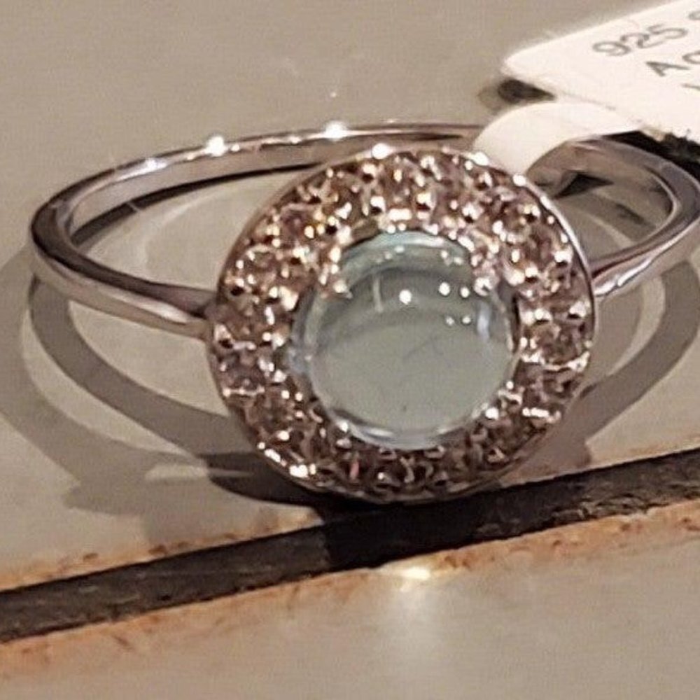 925 aquamarine white sapphire ring size 7